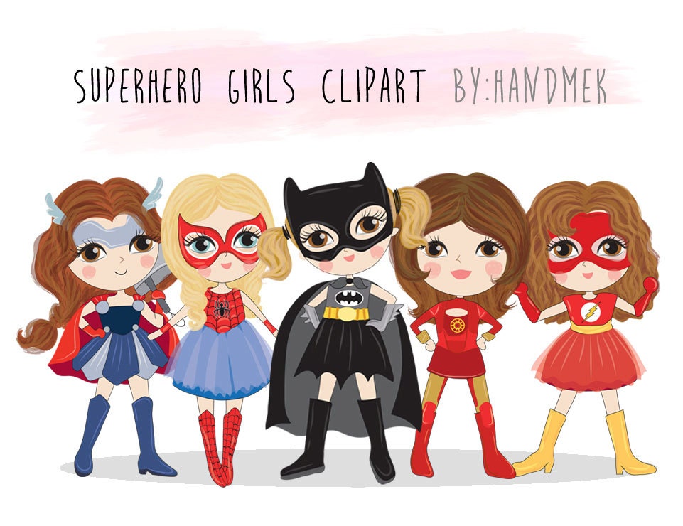 Cute Superhero girls clipart set 2 Instant Download PNG file