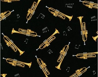 In Tune Trumpet Black Fabric From Robert Kaufman By the Yard