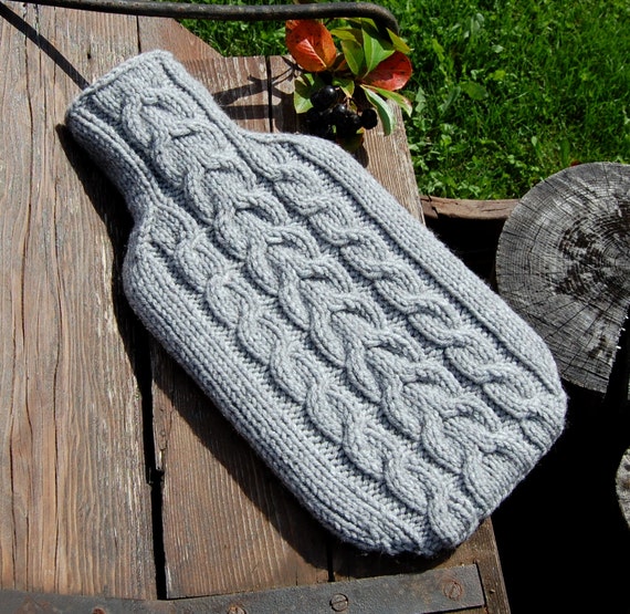 Items similar to Hand knit hot water bottle cover cosy/ cozy, Cable