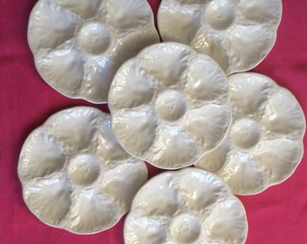 6 French vintage white Gien " barbotine " plates / Gien