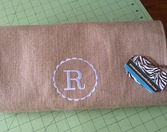 Elegant Embroidered Monogram / Initial Burlap Table Runner 15x108 Inches