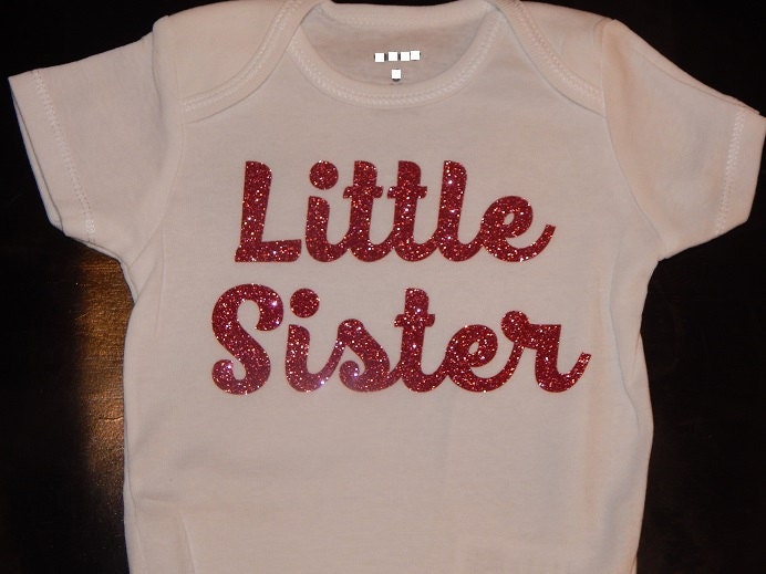 Little Sister Pink Glitter Sparkle Baby Bodysuit you choose