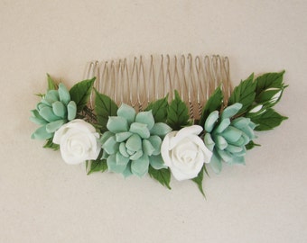 MADE TO ORDER. Bridal succulent hair comb, succulent hair clip, wedding real touch succulent hair clip, Bridesmaids hair comb