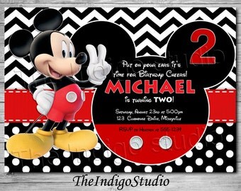 Mickey Mouse 2nd Birthday Invite Card - age Two Personalized invitation you Print