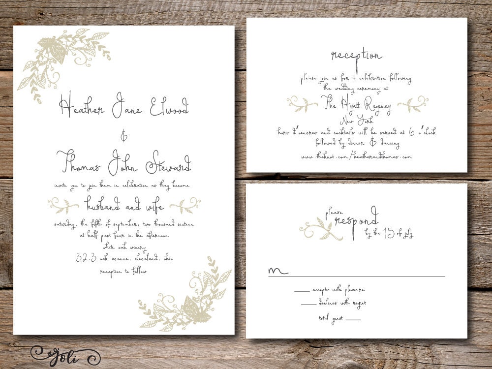 Printable Classic Handwritten Wedding Invitation RSVP & by NcJoli