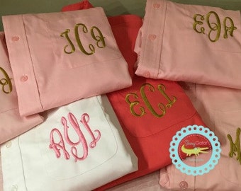 Button Down Bridesmaid Getting Ready Wedding Day Shirts - Monogrammed Bride and Bridesmaid Oxfords