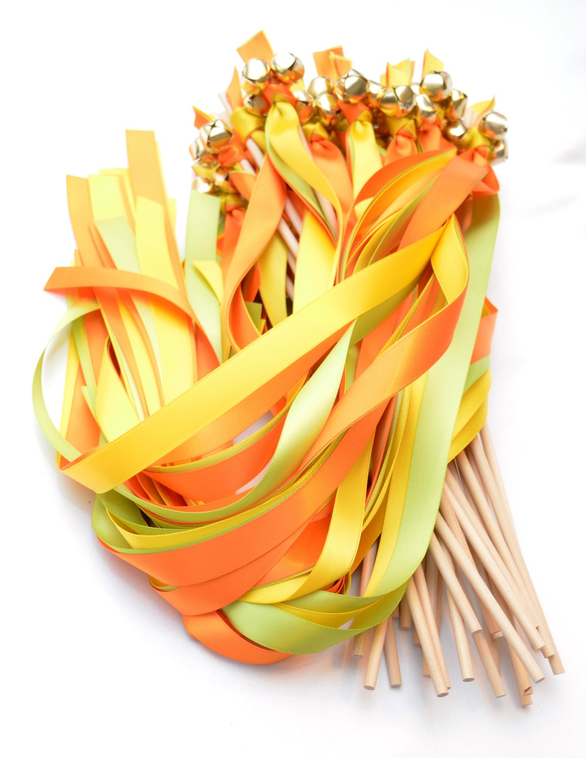 100 Twirling Wedding Wand Triple Ribbon Double Bell Streamers