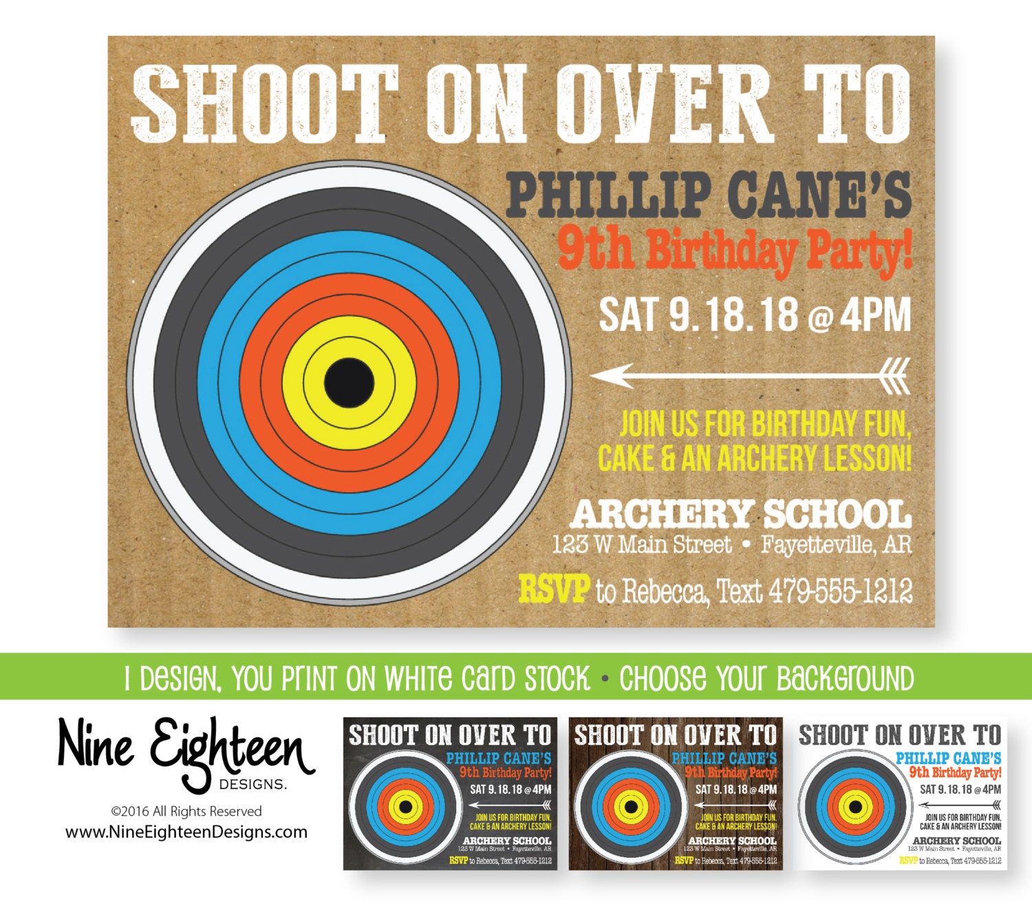 Archery Birthday Party INVITATION. Personalized by NineEighteen