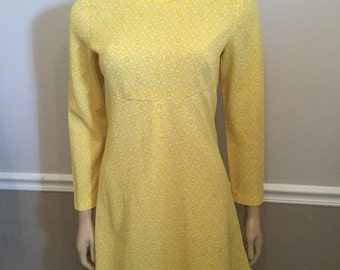 Cool long sleeve upcycled 60's / 70's mini dress / yellow / mad men/ small