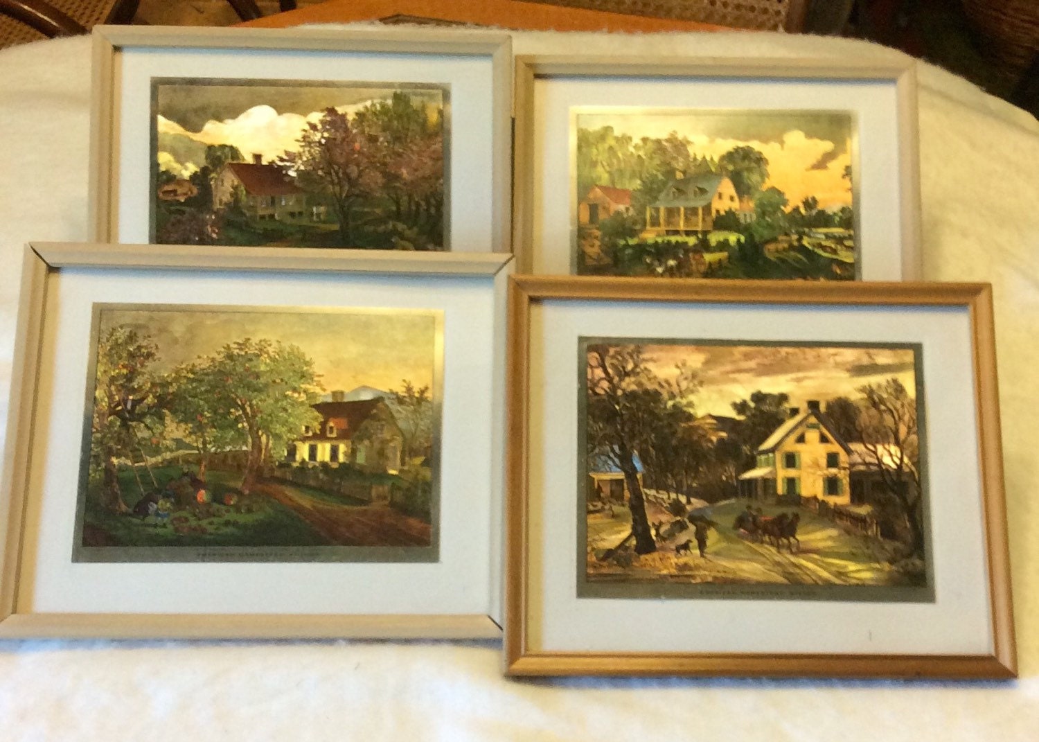 SALE Vintage 1960's Currier and Ives foiled prints four