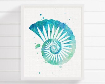Watercolor Seashell, Seashell Art, Seashell Print, Sea Shell Painting, Coastal Wall Art, Bathroom Decor, Beach Art Print, Nautical Wall Art