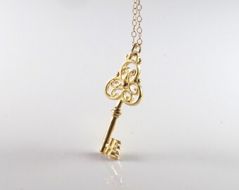 Gold key necklace , key pendant , gold filled key pendant , gold filled necklace
