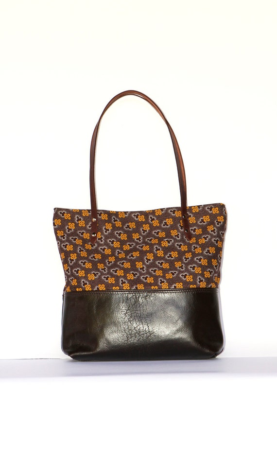 African Fabric Tote Bag Ethnic Leather Tote Bag by ChameleonBags