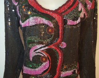 FREE SHIPPING 1980 Sequin Bead Jacket
