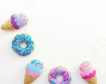 READY TO SEND Donut and icecream garland in pinks, purples and blues