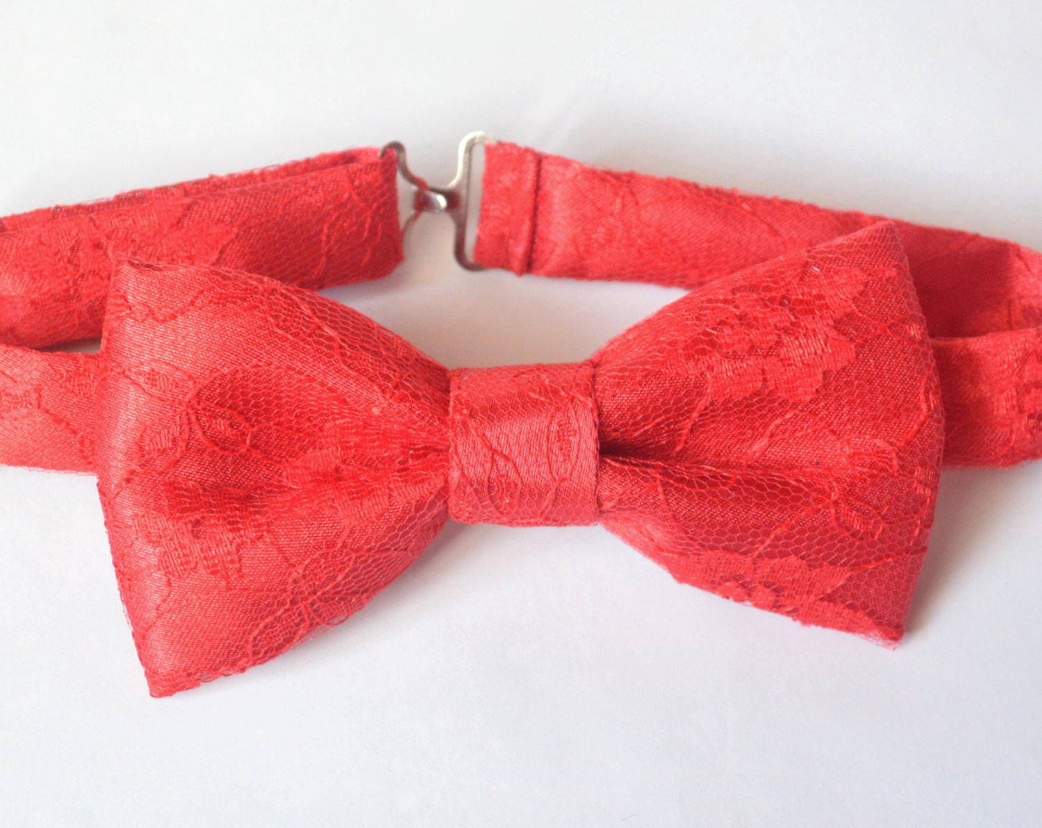 Red Lace Bow Tie Pretied Bow Tie Lace Bow by MissEngagedBoutique