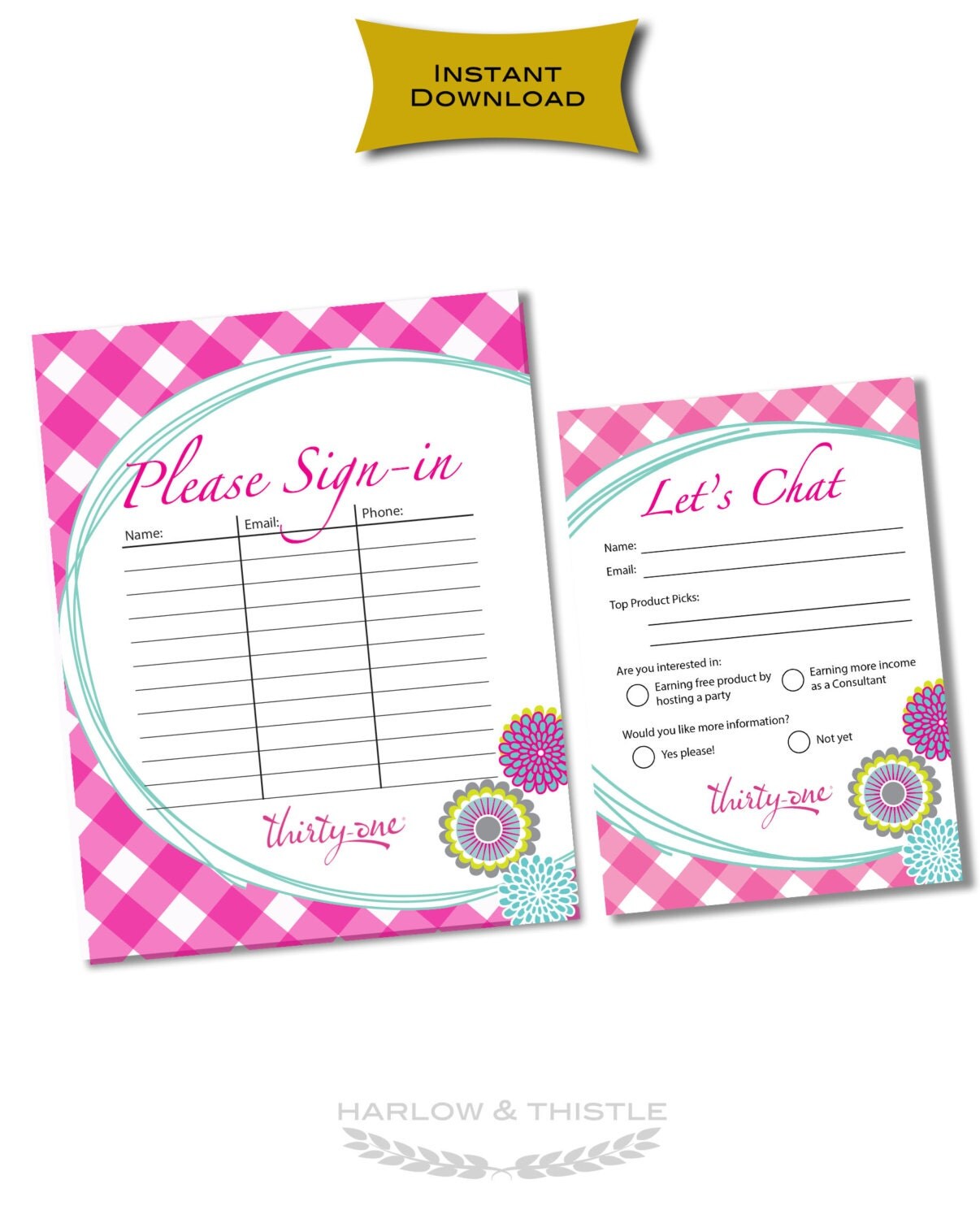 INSTANT DOWNLOAD Thirty-One Gifts Party items Sign-in