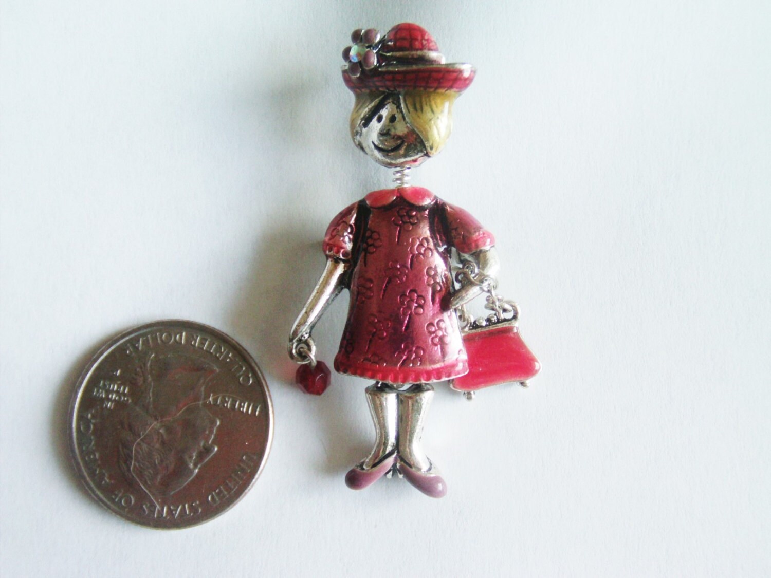 Large Red Hat Brooch / Moveable Jewelry / Red Hat Pins/