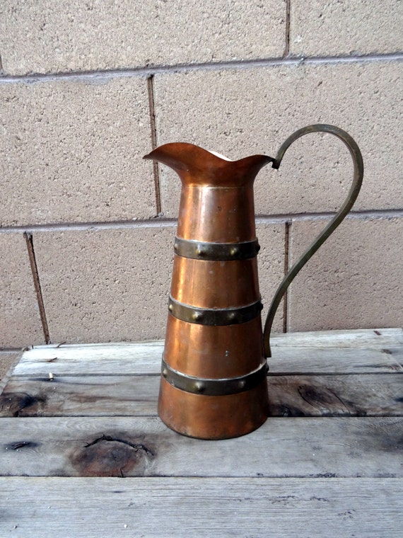 Vintage Copper Brass Pitcher. Made In Mexico. Rustic Mexican