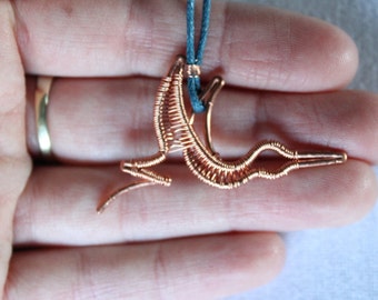 Stork jewelry, flying stork necklace, flying bird jewelry, bird necklace