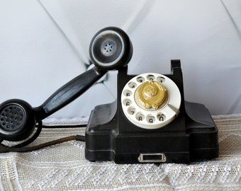 SALE!!!! Antique Rotary Phone, Vintage Art Deco Telephone, emblem USSR, Black Phone