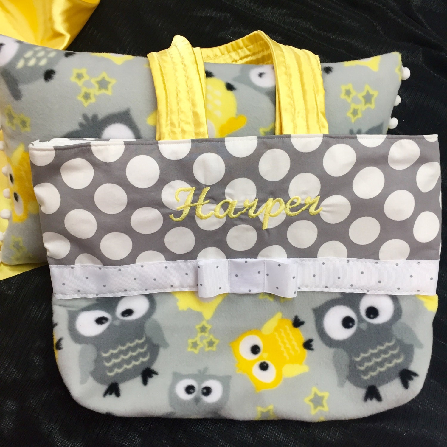 Owl Diaper Bag Etsy Baby Diaper Bag Personalized S Grey Yellow Owl Fabric