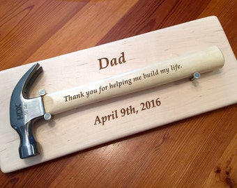 FATHER of the Bride HAMMER DISPLAY Wall Plaque And 16 ounce Hammer Laser Engraved Hammer Holder Wedding Hammer Holder