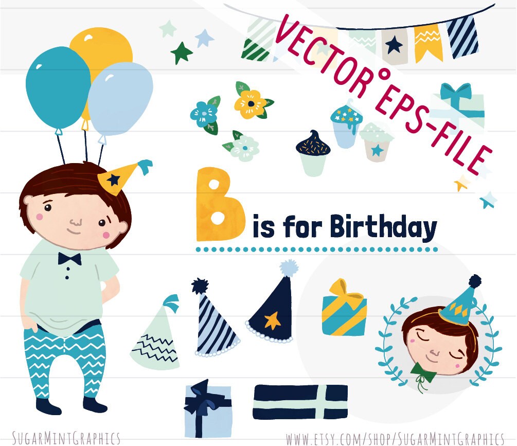 Download Birthday Boy Clip Art Vector EPS Clipart by SugarMintGraphics