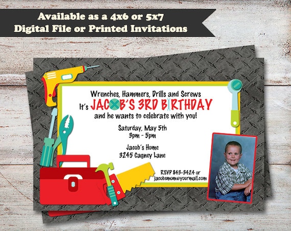 Tool Birthday Party Invitations Handyman Birthday Party