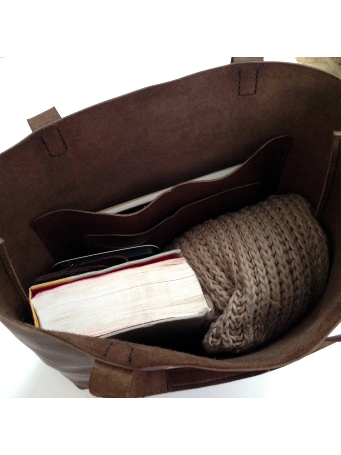 Hand stitch leather tote bag Large shopping tote bag natural