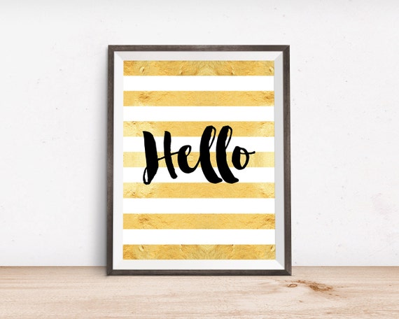 Gold Hello Printable Art Print Instant Download 4x6