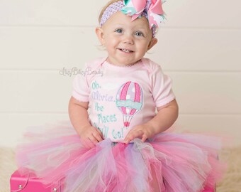 First second third birthday outfit hot air ballon oh the places you'll go embroidered custom name personalized TUTU set