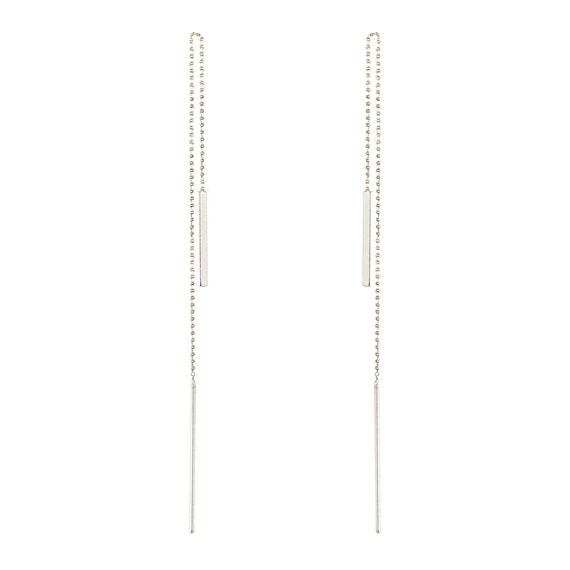 14k white gold threader earrings bar threader by EnveroJewelry