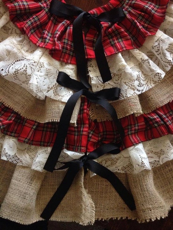 Flannel Burlap & Lace Country Christmas Tree Skirt by FordCountry