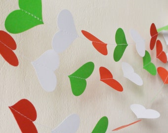Green White Red paper heart garland , Italian party decor, Patriotic garland, Kids room decor,Nurser decor, Wedding decor