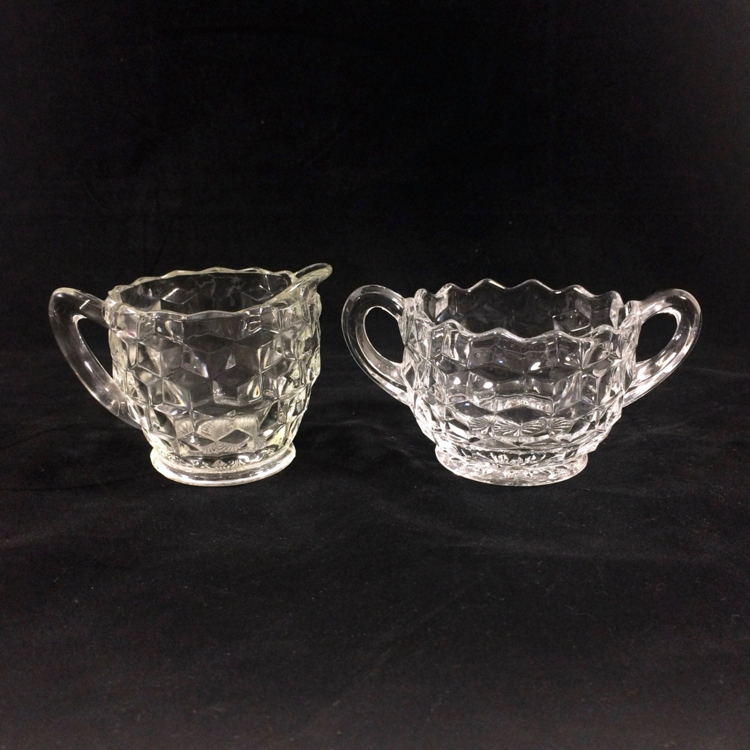 Vintage Fostoria American Clear Glass Sugar And Creamer Set Haute Juice