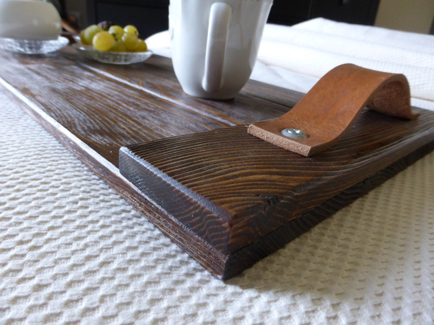 Rustic Wooden tray Breakfast tray Rustic decor Leather