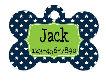 Pet Tag for Dogs - Star Pet Tag - Custom Pet Tag - Dog Pet Tag - Navy Blue & Lime Green Personalized Pet Tag