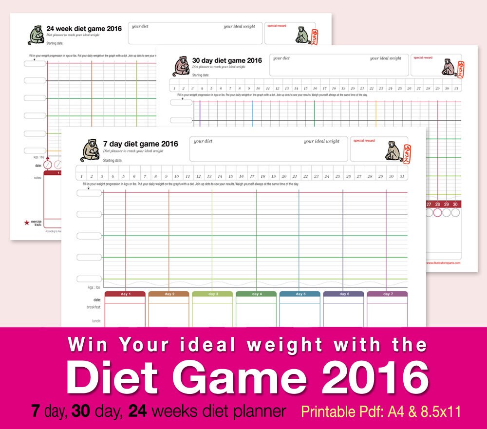 Diet Game 2016 printable weight loss planner by YukieMatsushita