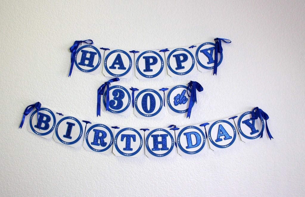 Blue Happy 30th Birthday Banner