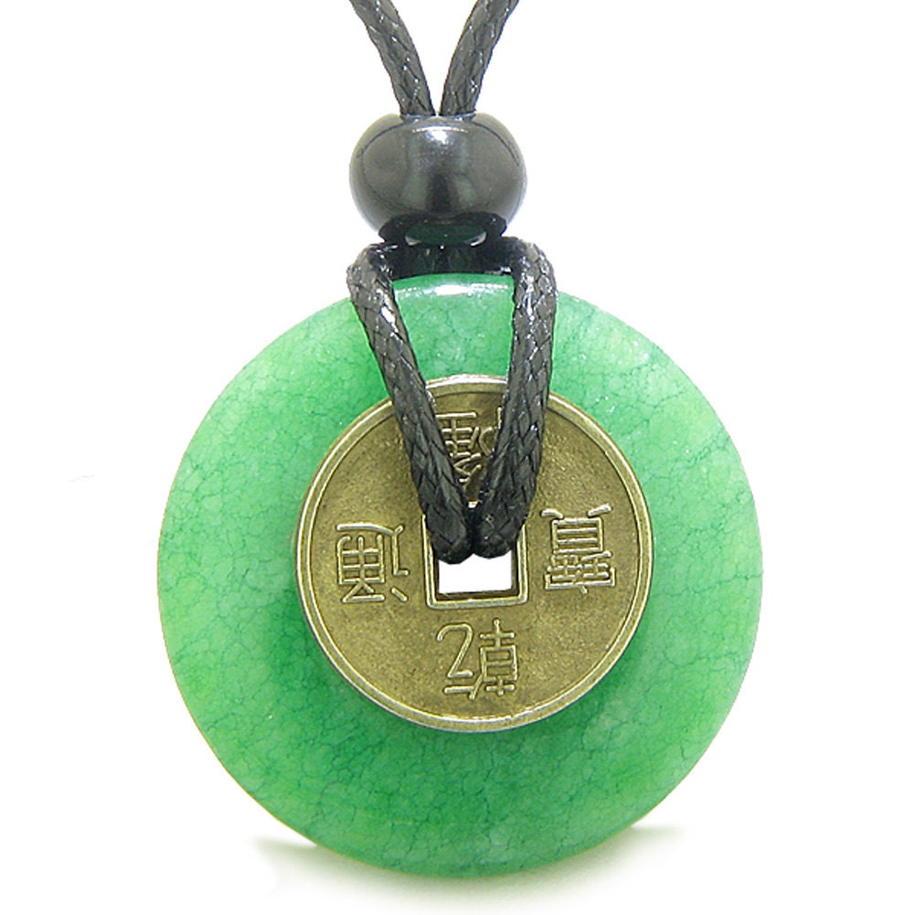 Antique Lucky Coin Good Luck Powers Amulet Green Quartz 30mm