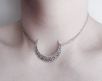 crescent moon choker, moon necklace, gothic necklace, goth jewelry