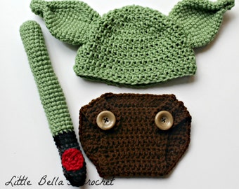 Yoda Crochet Baby Prop Costume Newborn 0-3 Months