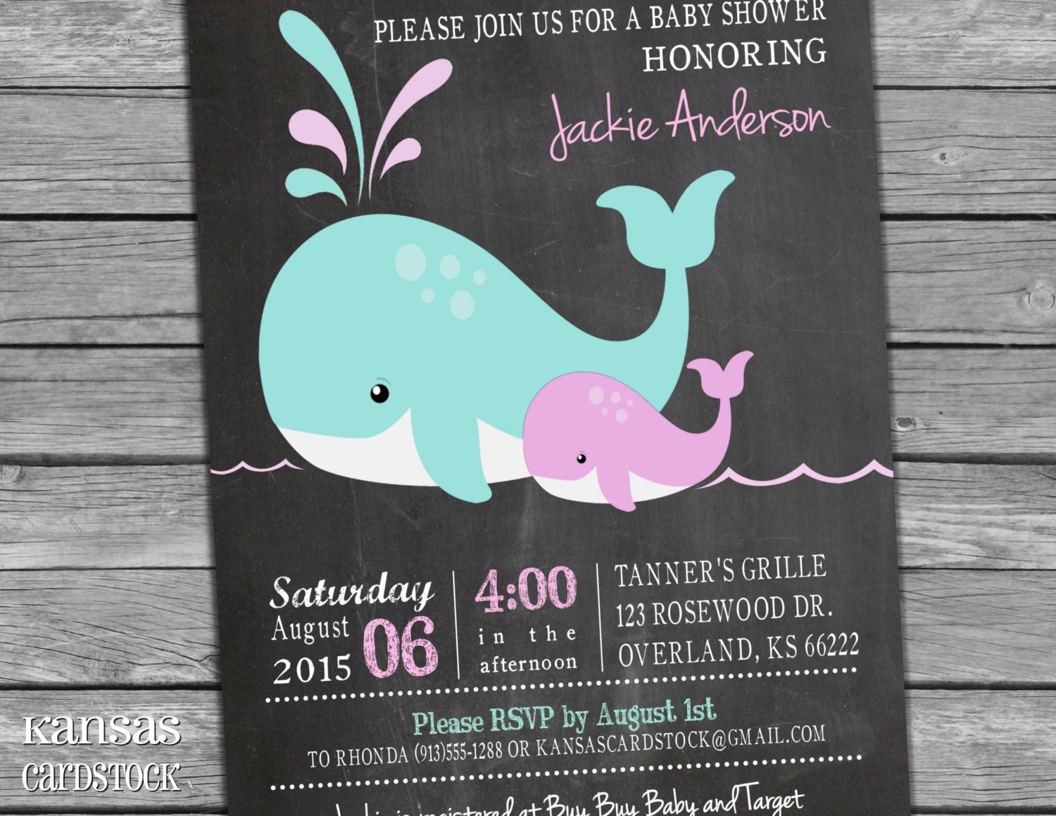 Whale Girl Baby Shower Invitation Chalkboard Baby Shower