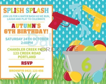 Water Gun Birthday Invitation - Water Party Invitation - Squirt Gun Party - Water Balloon Birthday - Water Bash - Outdoor Party - Summer Fun