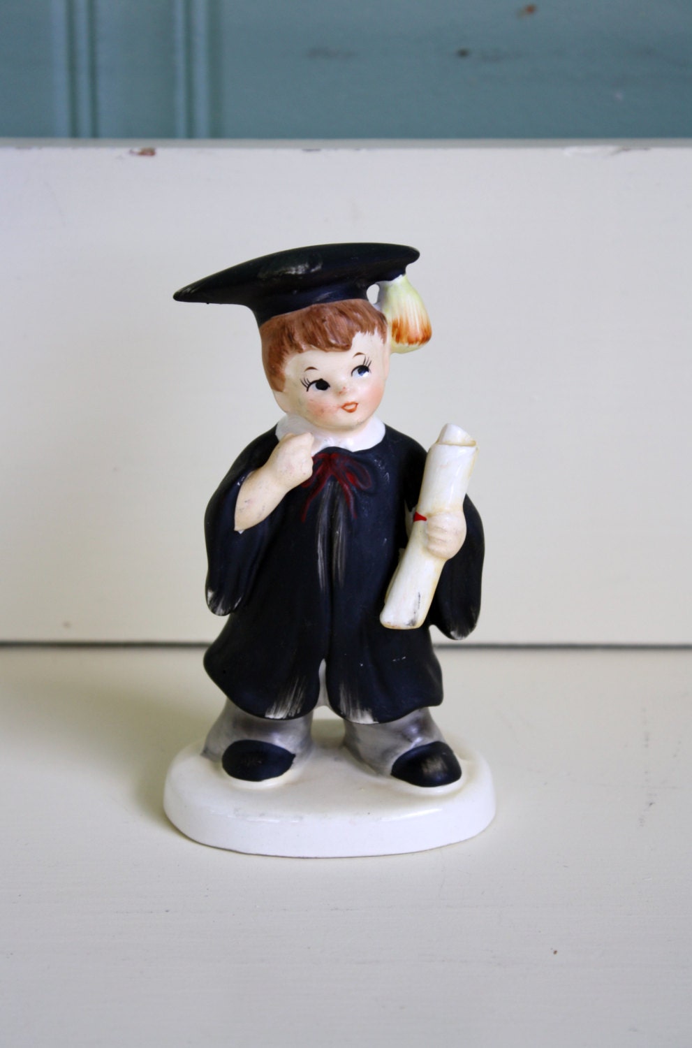 Graduation Figurine Lefton Boy Graduate Black Gown