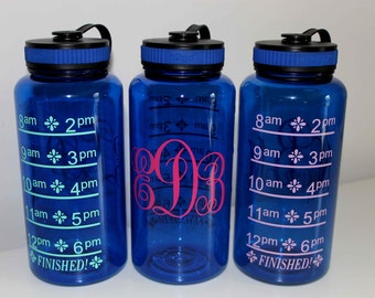 Monogrammed 34oz Water Bottle, Wide Mouth Bottle, Water Intake Bottle, Water Level Bottle
