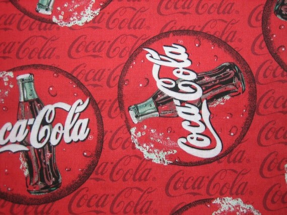 Coca+Cola+Fabric+By+The+Yard Vintage Coca Cola Logo Fabric by Spectrix RED by RedLetterFabrics