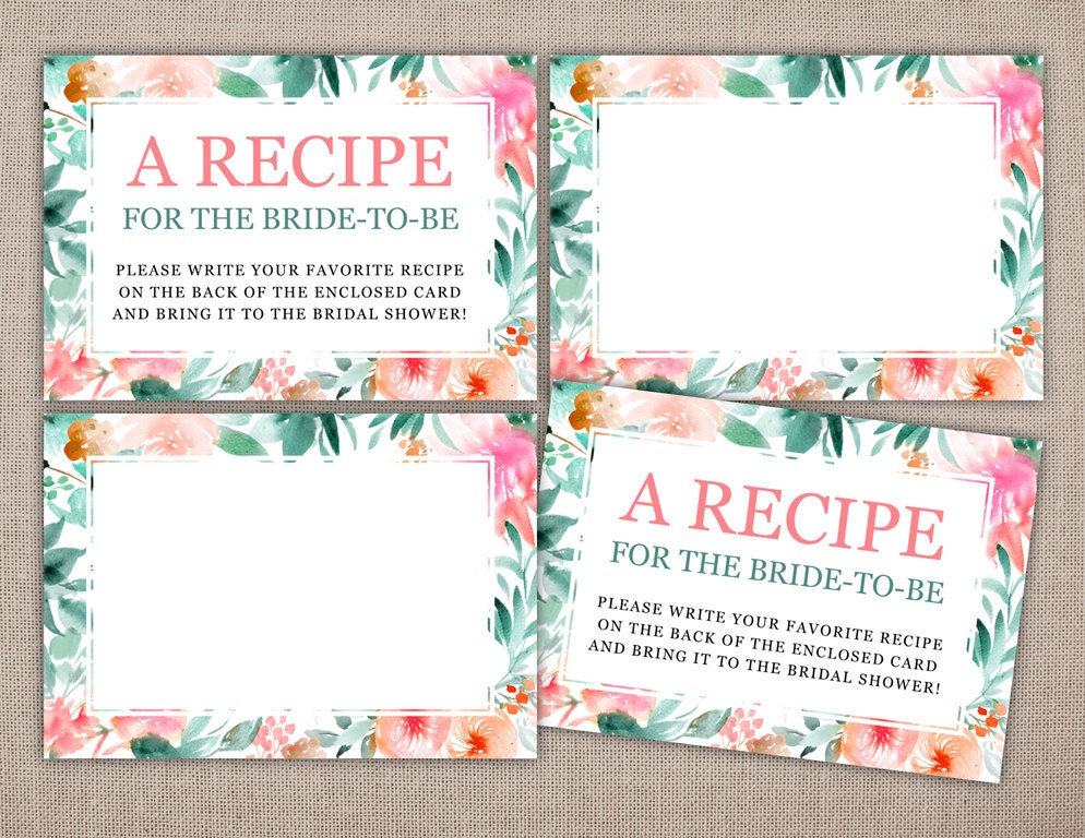 Recipe Card Bridal Shower Recipe Cards Recipe Box Wedding