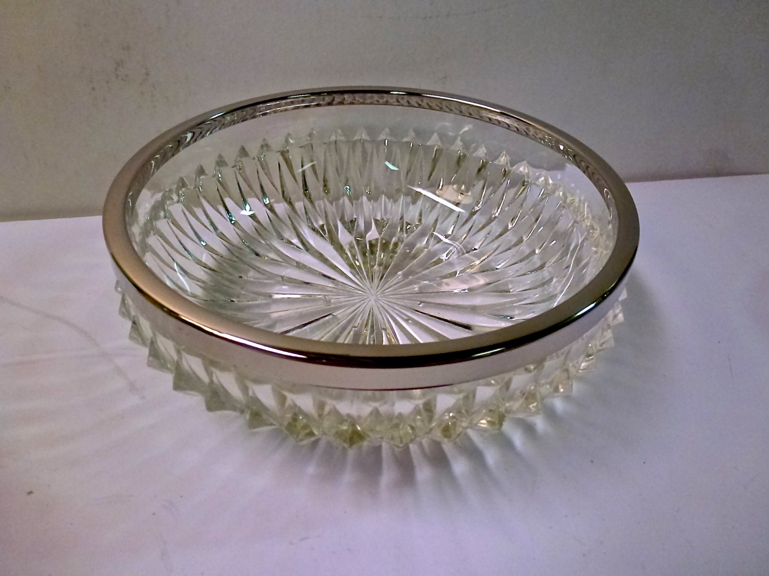 Silver Rim Crystal Glass Bowl Hand Made In 0190